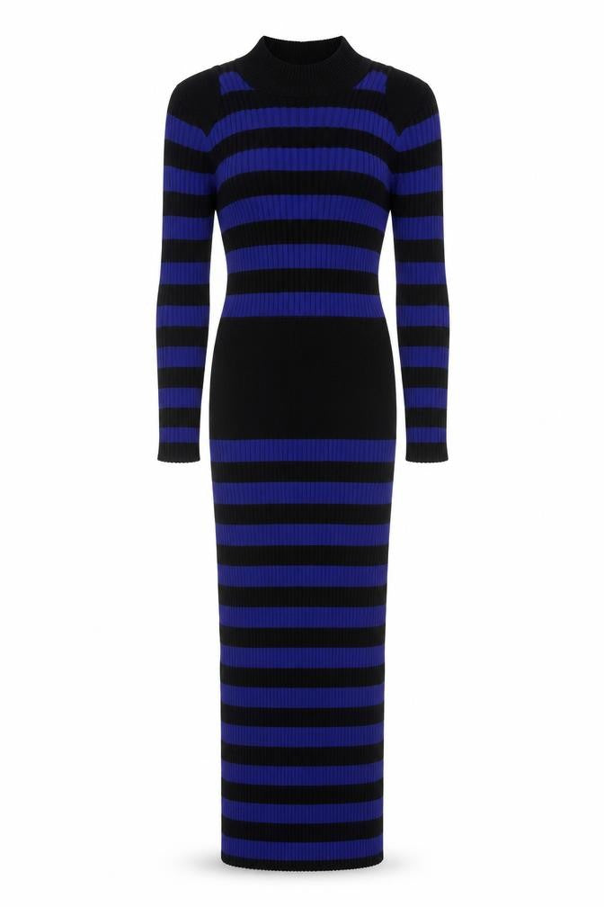 Gabrielle Union Women's Blue Black Striped Long Bodycon Dress Size S