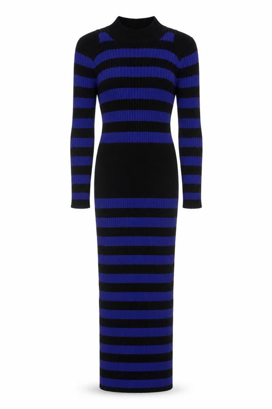 Gabrielle Union Women's Blue Black Striped Long Bodycon Dress Size S
