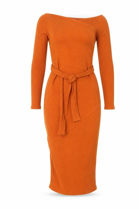 River Island Women’s Orange Off Shoulder Midi Bodycon Dress Size 10