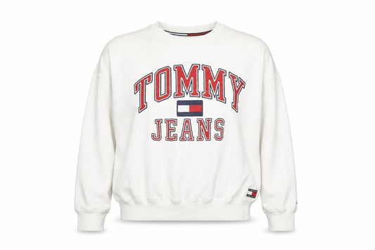 Tommy Jeans Women White XS Pullover Sweatshirt Cotton Crew Neck
