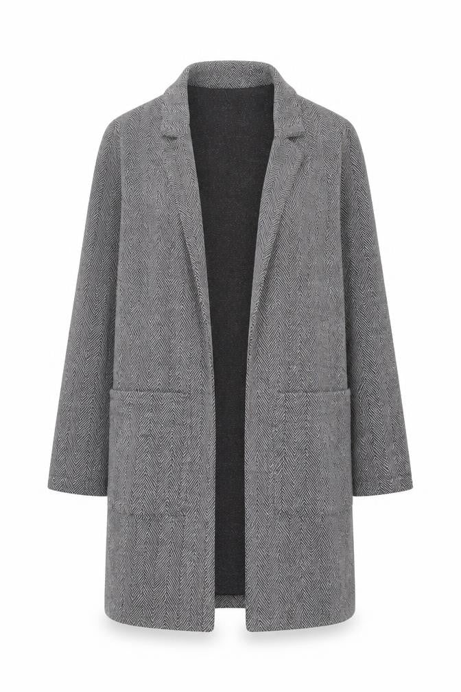 H&M Divided Women’s Grey Herringbone Coatigan Size 6 Longline Open Front