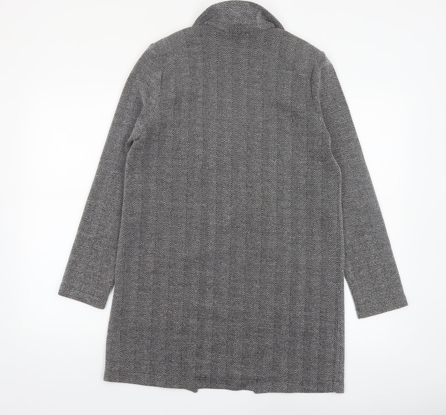 H&M Divided Women’s Grey Herringbone Coatigan Size 6 Longline Open Front