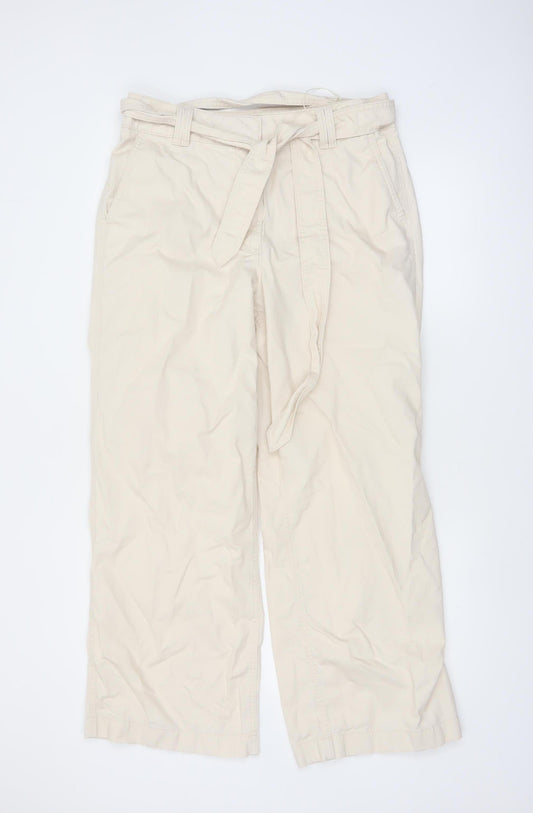 Marks and Spencer Women Beige Cotton Chino Trousers Size 14 Regular