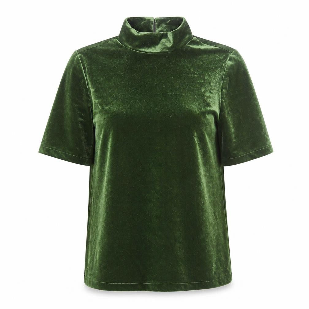 Tu Women’s Green Velvet Roll Neck Short Sleeve Top Size 10