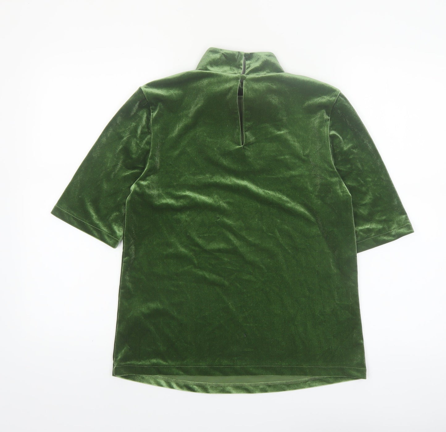 Tu Women’s Green Velvet Roll Neck Short Sleeve Top Size 10