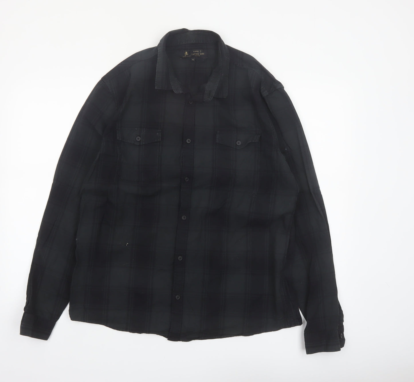 Label Lab Men's Black Checked Cotton Button-Up Shirt XL