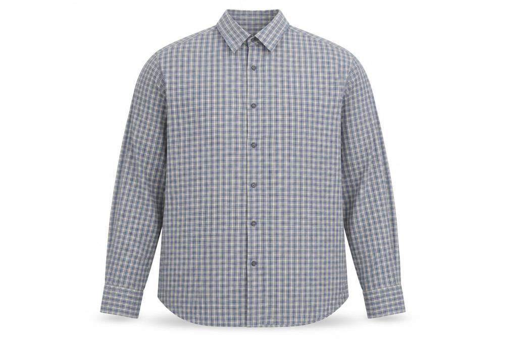 Massimo Dutti Men's Blue Check Button-Up Shirt Size L Long Sleeve Cotton