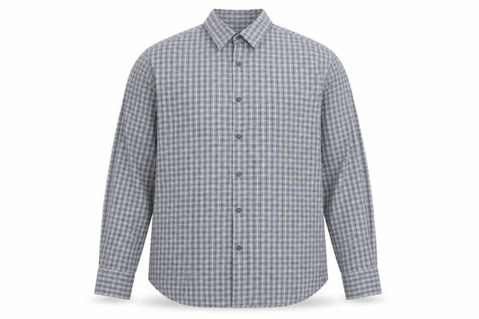 Massimo Dutti Men's Blue Check Button-Up Shirt Size L Long Sleeve Cotton