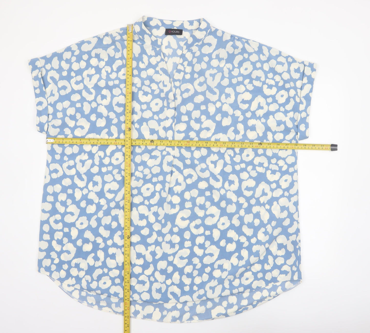Yours Women’s Blue Animal Print Tunic Blouse Size 22 Short Sleeve