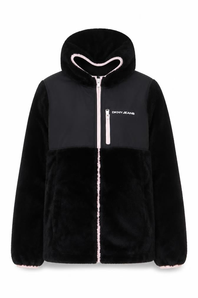 DKNY Jeans Women's Black Full Zip Hooded Sweatshirt Size L