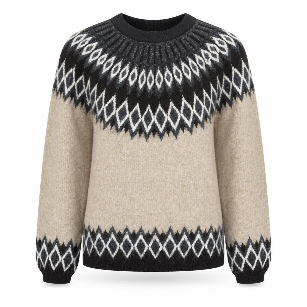 Next Women’s Beige Geometric Knit Jumper Size S Crew Neck Long Sleeve