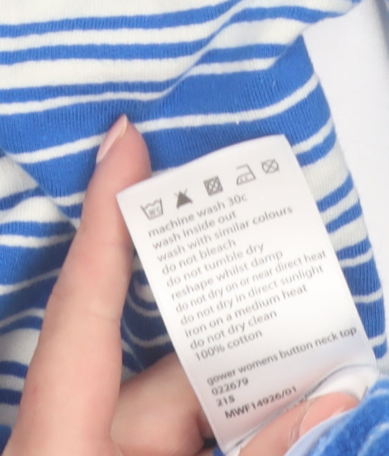 Mountain Warehouse Womens Blue Striped Henley Sweatshirt UK 12 Cotton