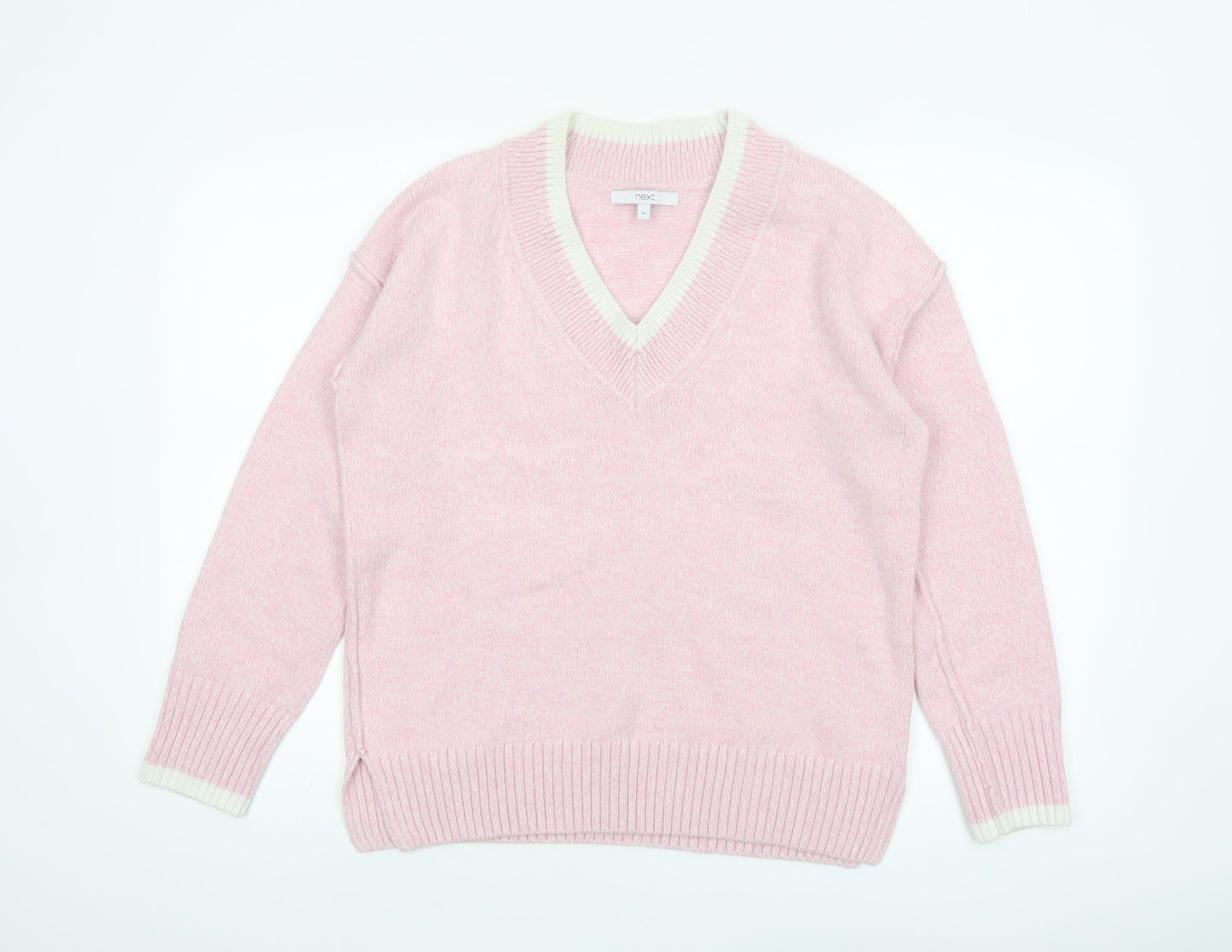 Next Women Pink V-Neck Knit Jumper Medium Acrylic Blend