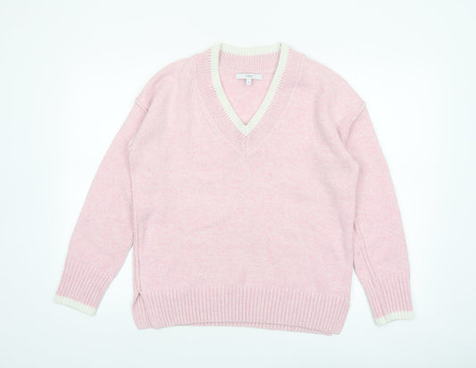 Next Women Pink V-Neck Knit Jumper Medium Acrylic Blend