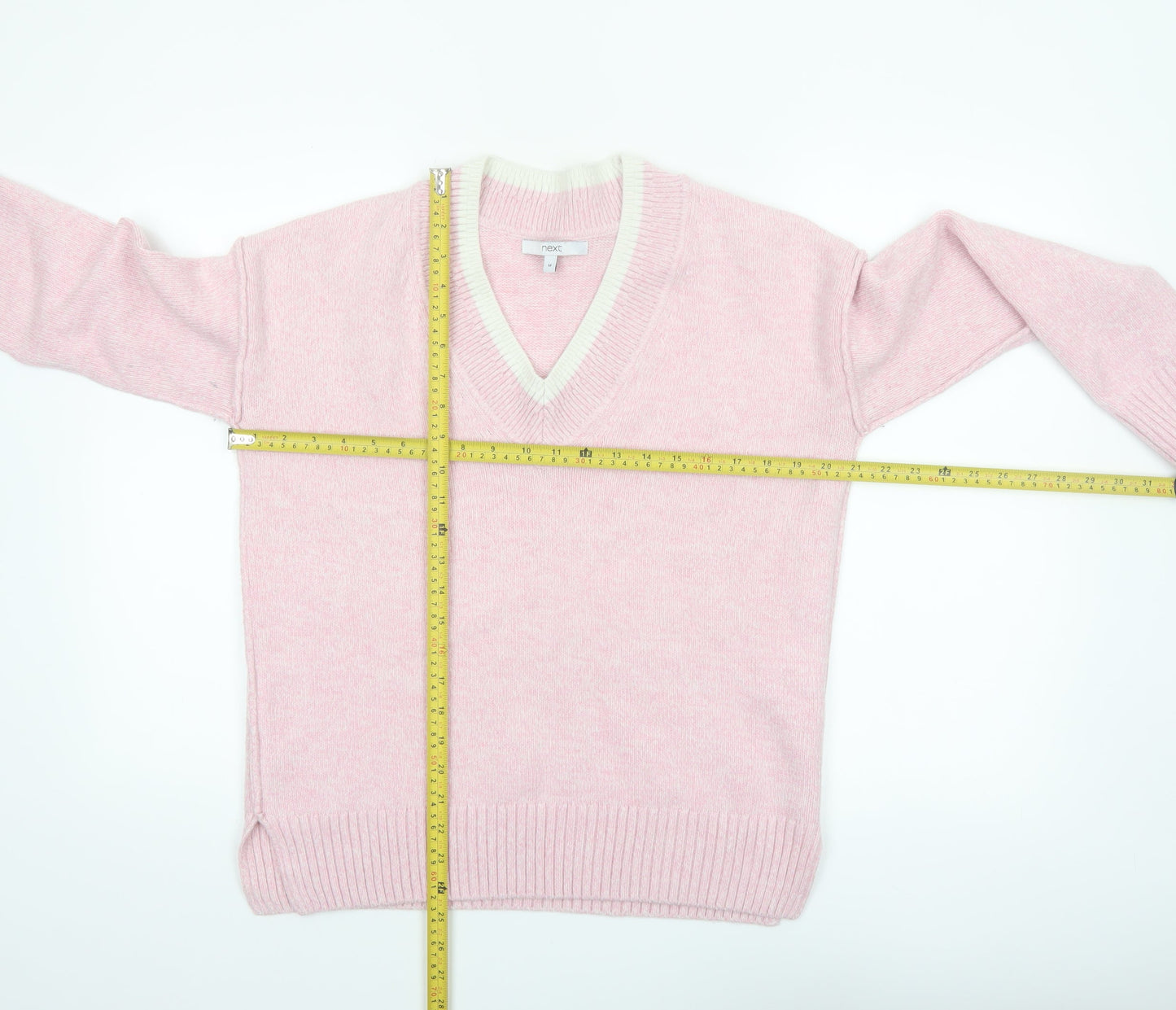 Next Women Pink V-Neck Knit Jumper Medium Acrylic Blend