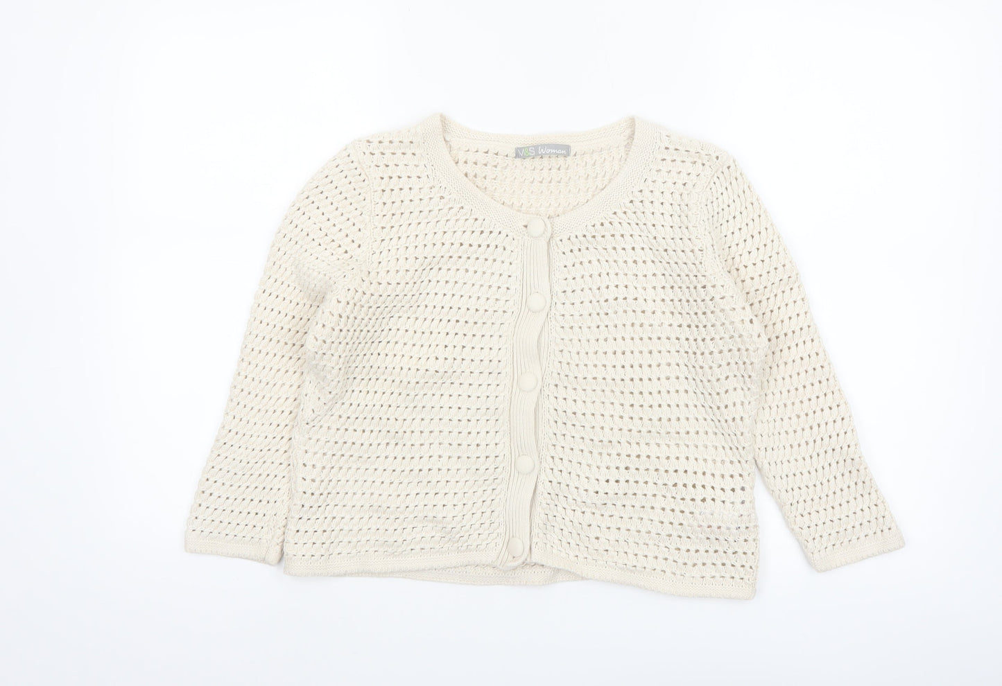Marks and Spencer Women Ivory Open-Knit Cotton Cardigan UK 14