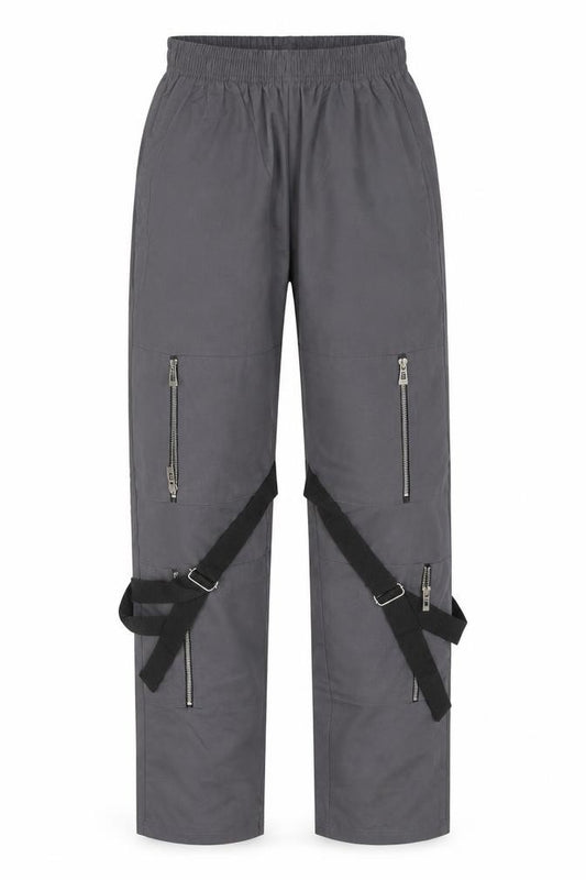 PrettyLittleThing Women Grey Cargo Trousers UK 4 Utility Zip Strap Pants
