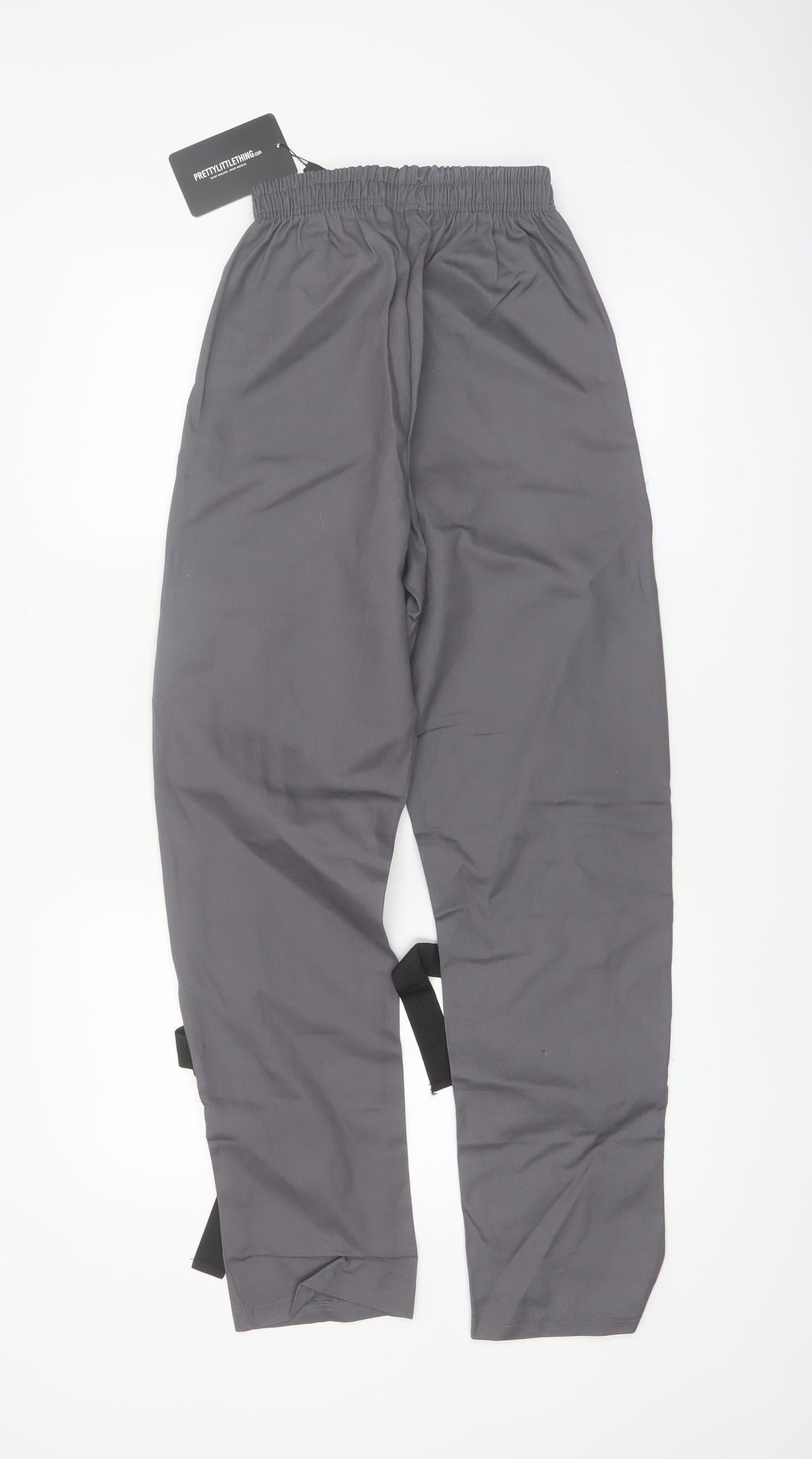 PrettyLittleThing Women Grey Cargo Trousers UK 4 Utility Zip Strap Pants