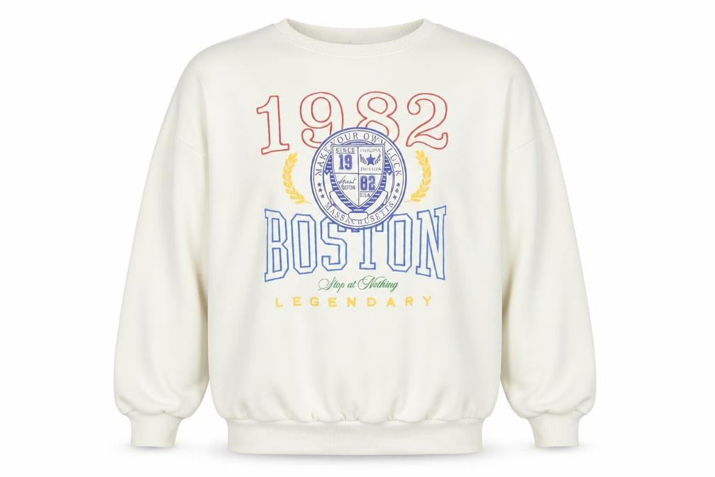 Bershka Men's White Boston 1982 Graphic Sweatshirt Size M