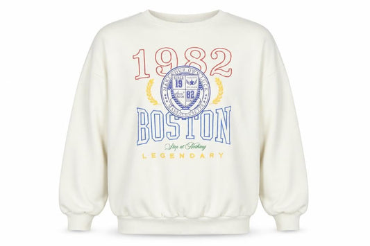 Bershka Men's White Boston 1982 Graphic Sweatshirt Size M