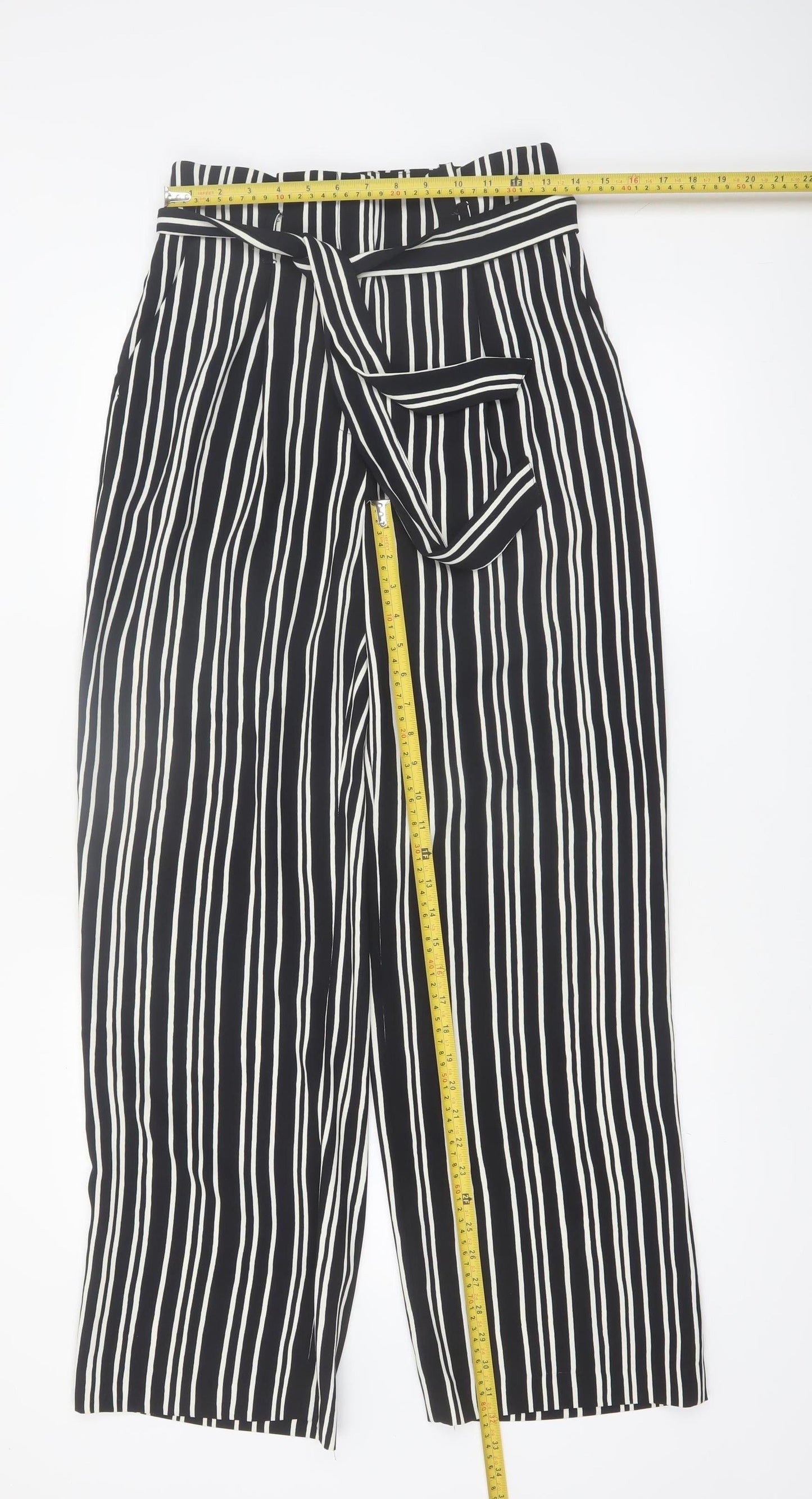 H&M Women’s Black Striped Cropped Wide-Leg Trousers Size 10