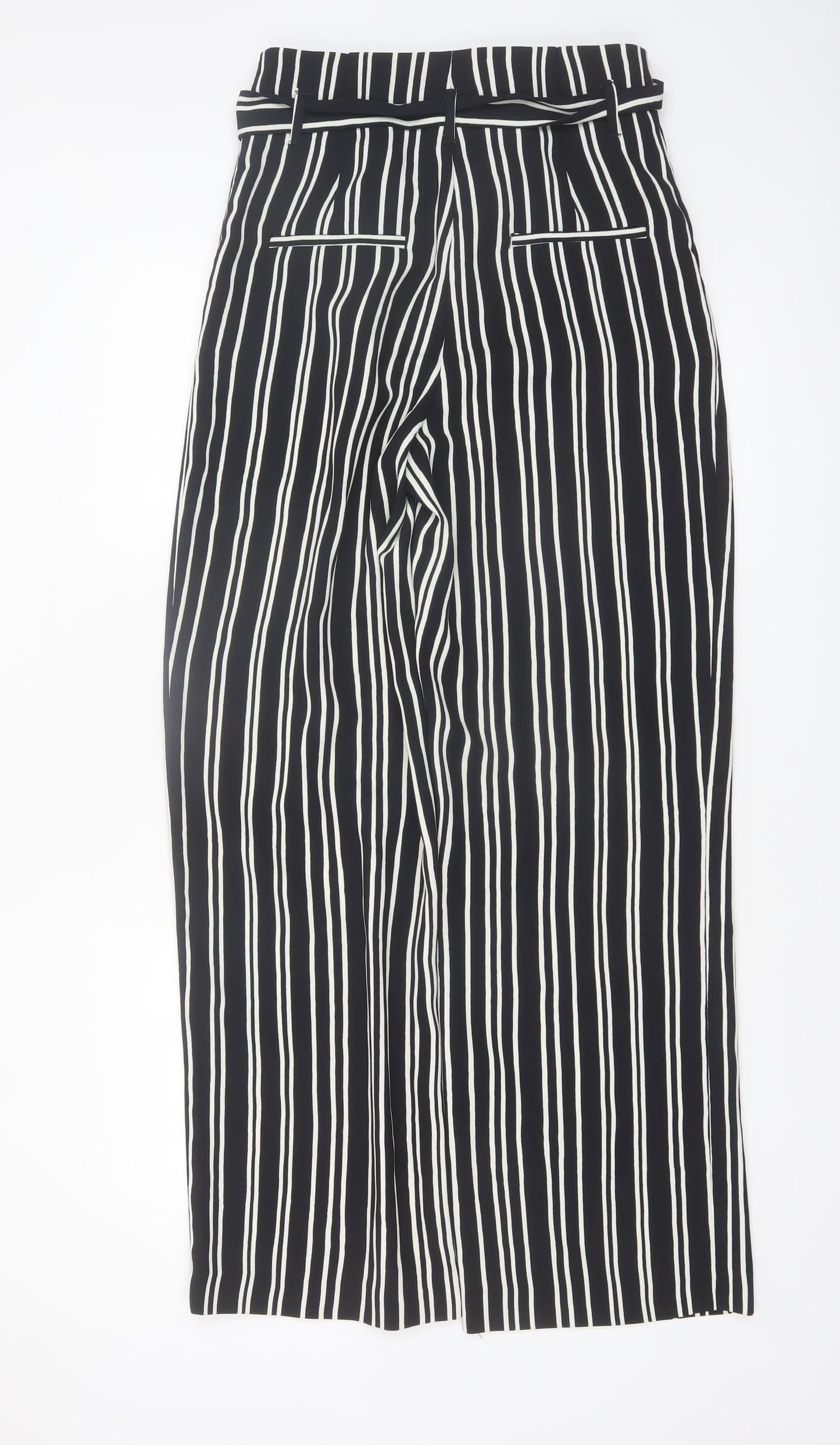 H&M Women’s Black Striped Cropped Wide-Leg Trousers Size 10