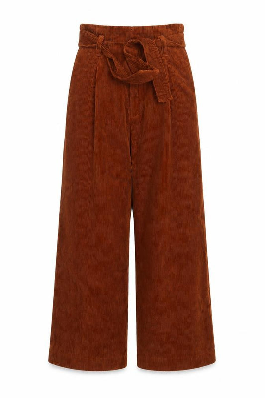 Denim Co. Women's Brown Corduroy Paperbag Wide-Leg Trousers Size 8
