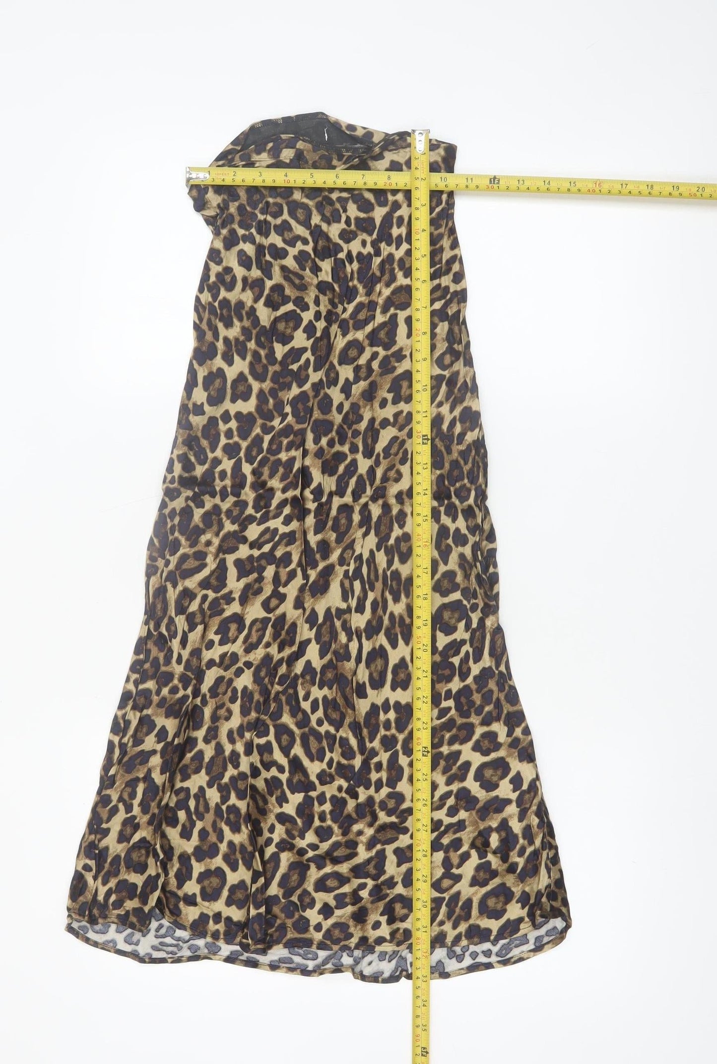 H&M Womens Beige Leopard Print A-Line Midi Skirt Size 4 Viscose