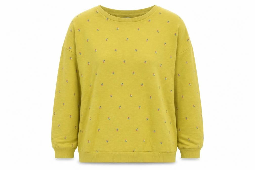 Brakeburn Womens Yellow Floral Embroidered Cotton Pullover Sweatshirt Size 16