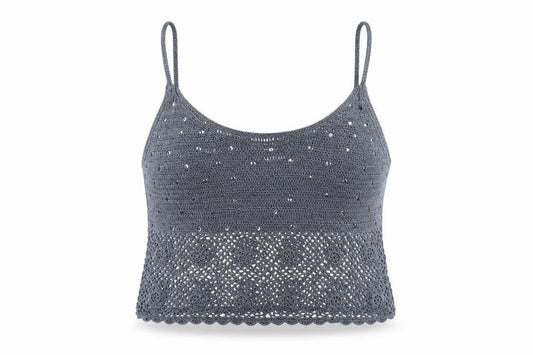 Caroll Women’s Grey Crochet Sequin Camisole Top Size 16