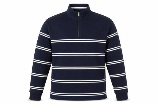 Marks & Spencer Men's Navy Striped 1/4 Zip Sweatshirt XL Relaxed Fit