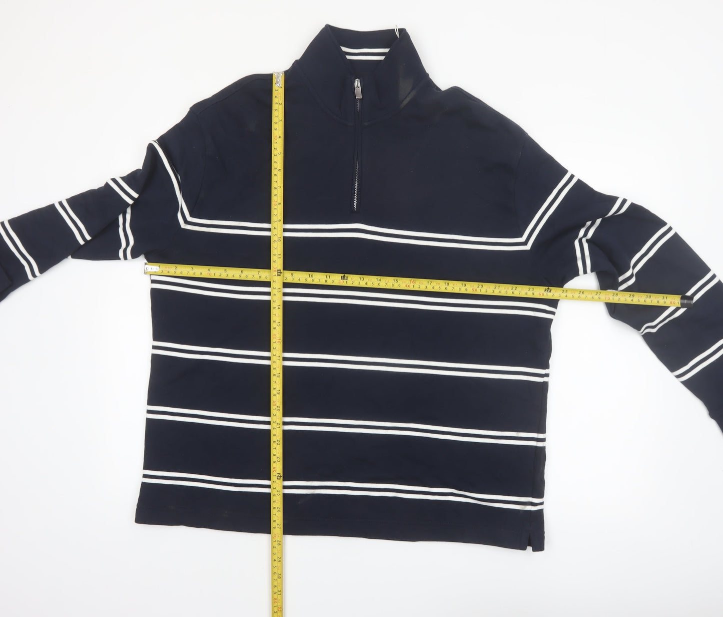 Marks and Spencer Men's Navy Striped 1/4 Zip Sweatshirt XL Relaxed Fit