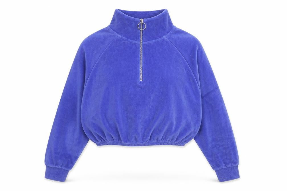 New Girl Order Women Blue Velour 1/2 Zip Crop Sweatshirt Small