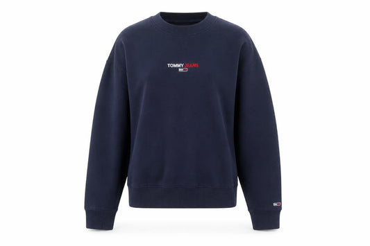 Tommy Jeans Women Navy Blue Crew Neck Pullover Sweatshirt M Cotton Blend