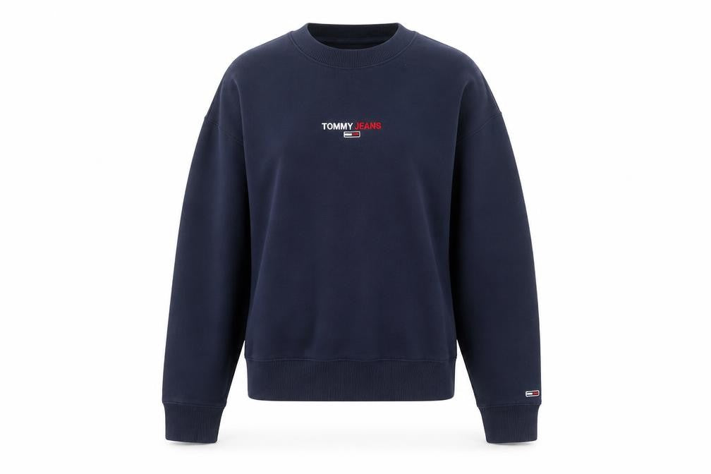 Tommy Jeans Women Navy Blue Crew Neck Pullover Sweatshirt M Cotton Blend