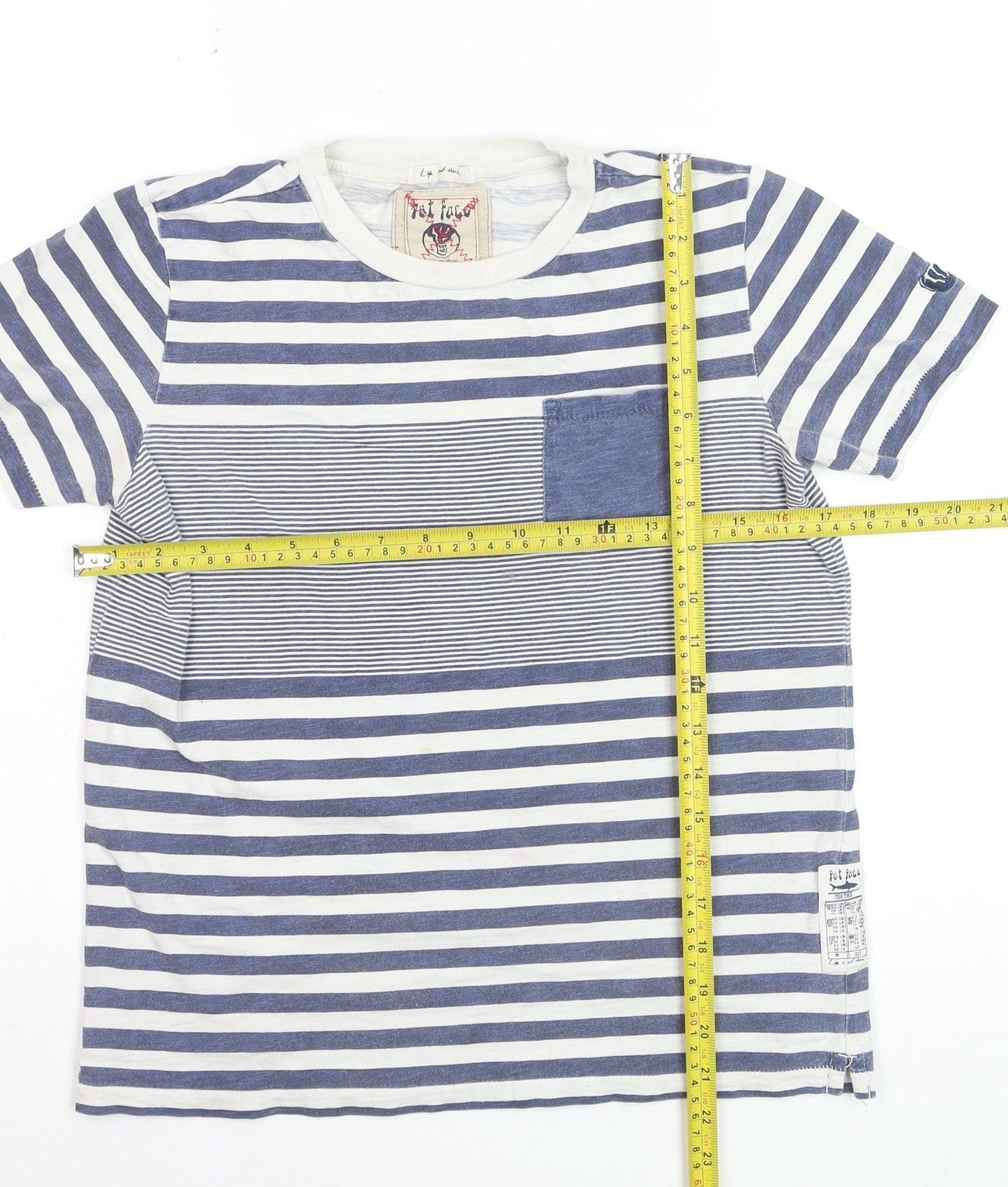 Fat Face Boys Blue Striped Cotton T-Shirt 12-13 Years Nautical Summer Top