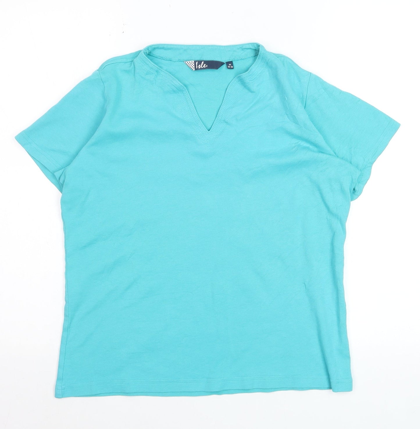 Isle Women’s Blue Cotton V-Neck Short Sleeve T-Shirt Size 14