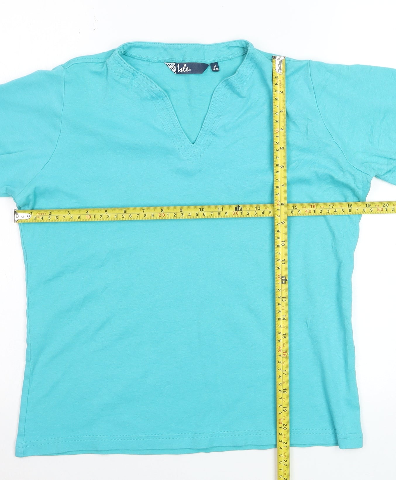 Isle Women’s Blue Cotton V-Neck Short Sleeve T-Shirt Size 14