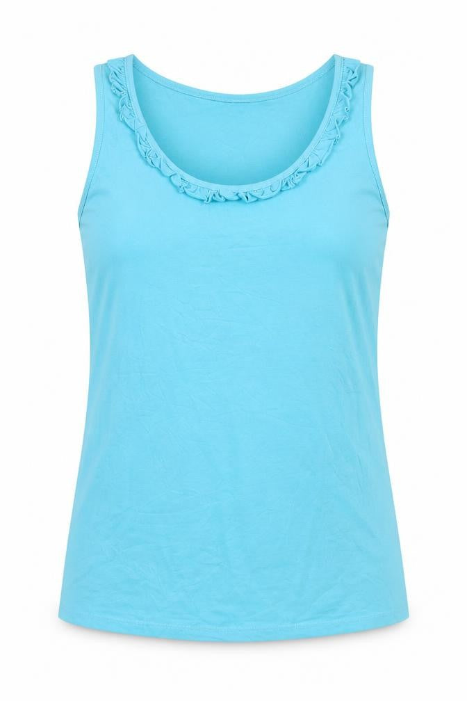 Wallis Women Blue Cotton Blend Ruffle Neck Sleeveless Tank Top Size 14