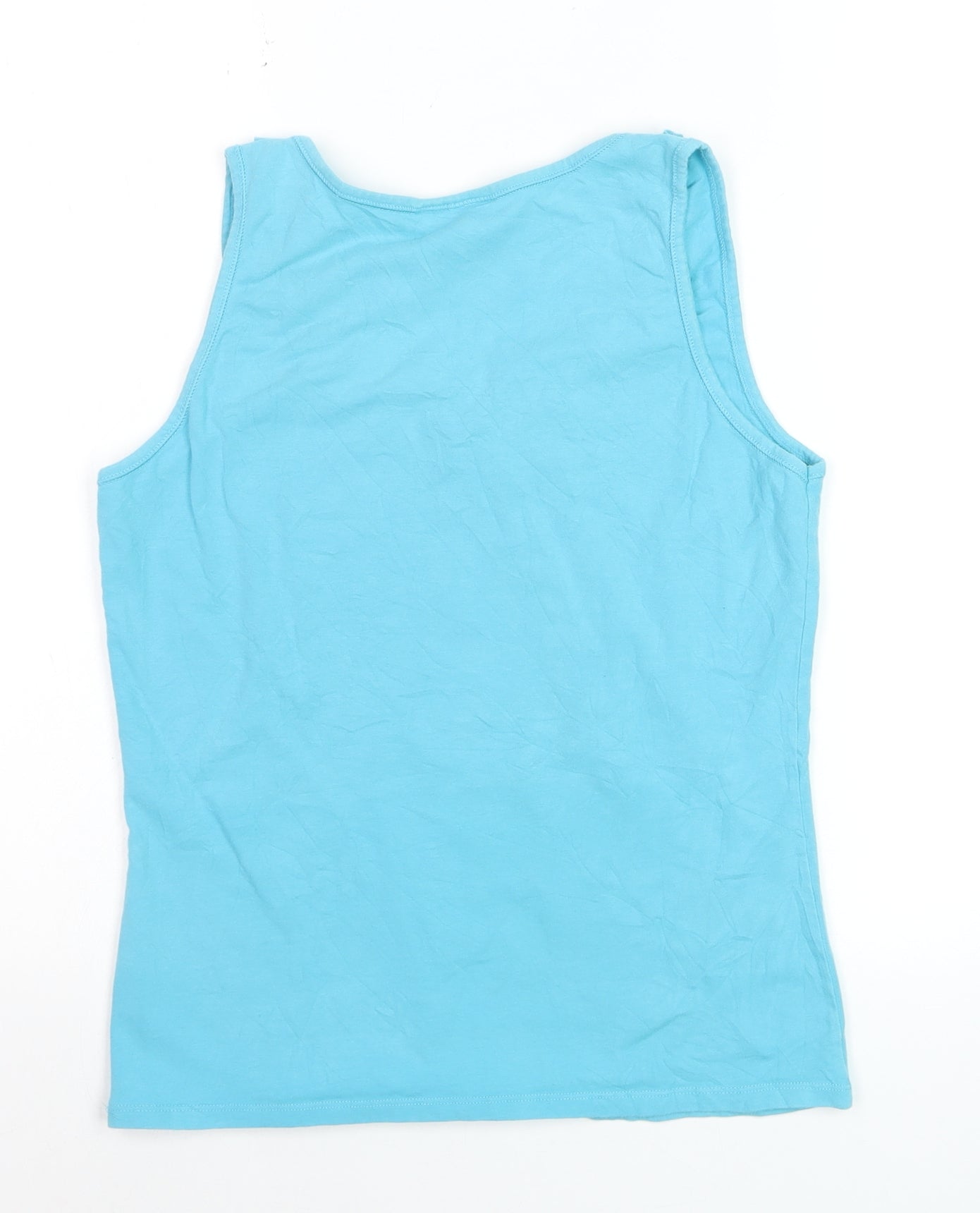 Wallis Women Blue Cotton Blend Ruffle Neck Sleeveless Tank Top Size 14