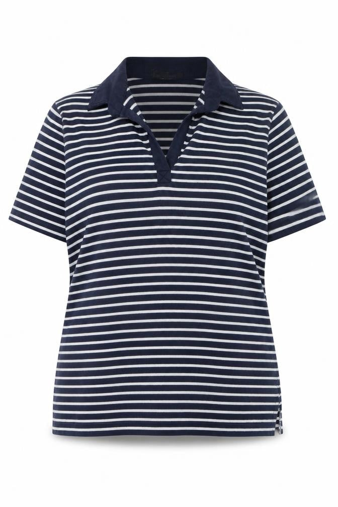 La Reine Women Blue Striped Cotton Polo Shirt 2XL