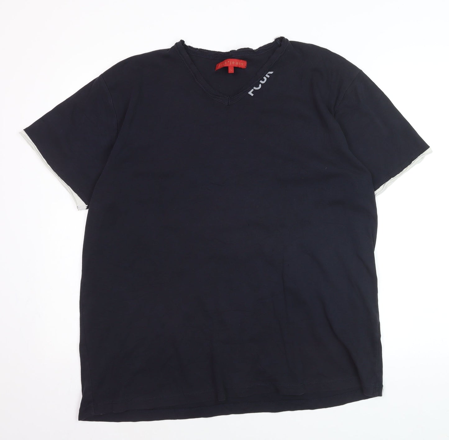 FCUK Jeans Men's Black V-Neck Cotton T-Shirt Size L Casual