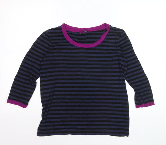 Jaeger Womens Blue Striped 3/4 Sleeve Jersey T-Shirt L