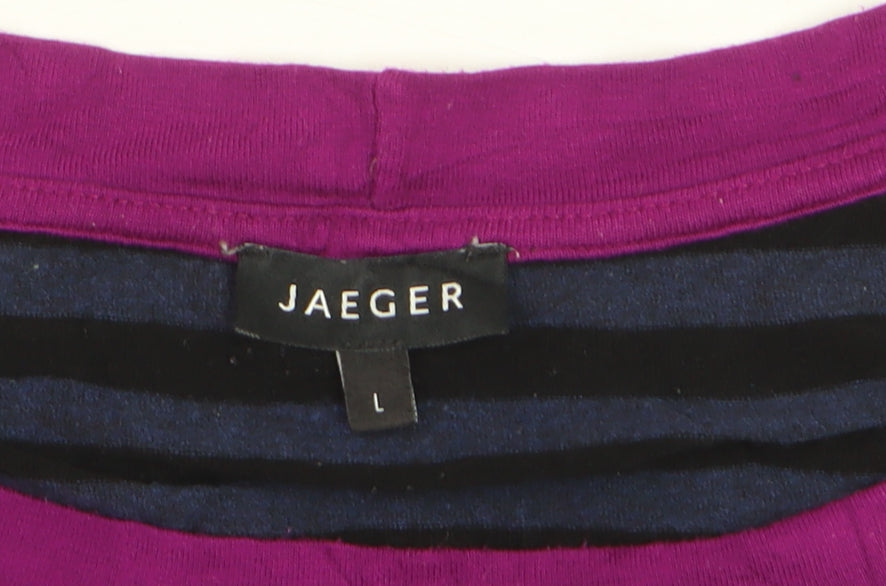 Jaeger Womens Blue Striped 3/4 Sleeve Jersey T-Shirt L
