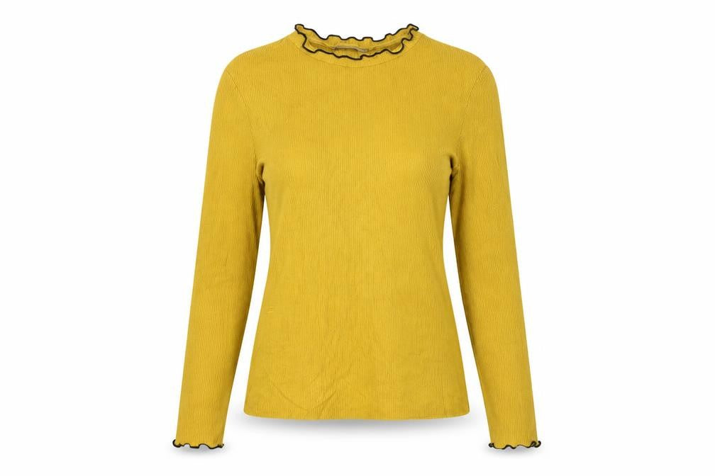 Zara Trafaluc Womens Yellow Ruffle High Neck Long Sleeve Top Size S