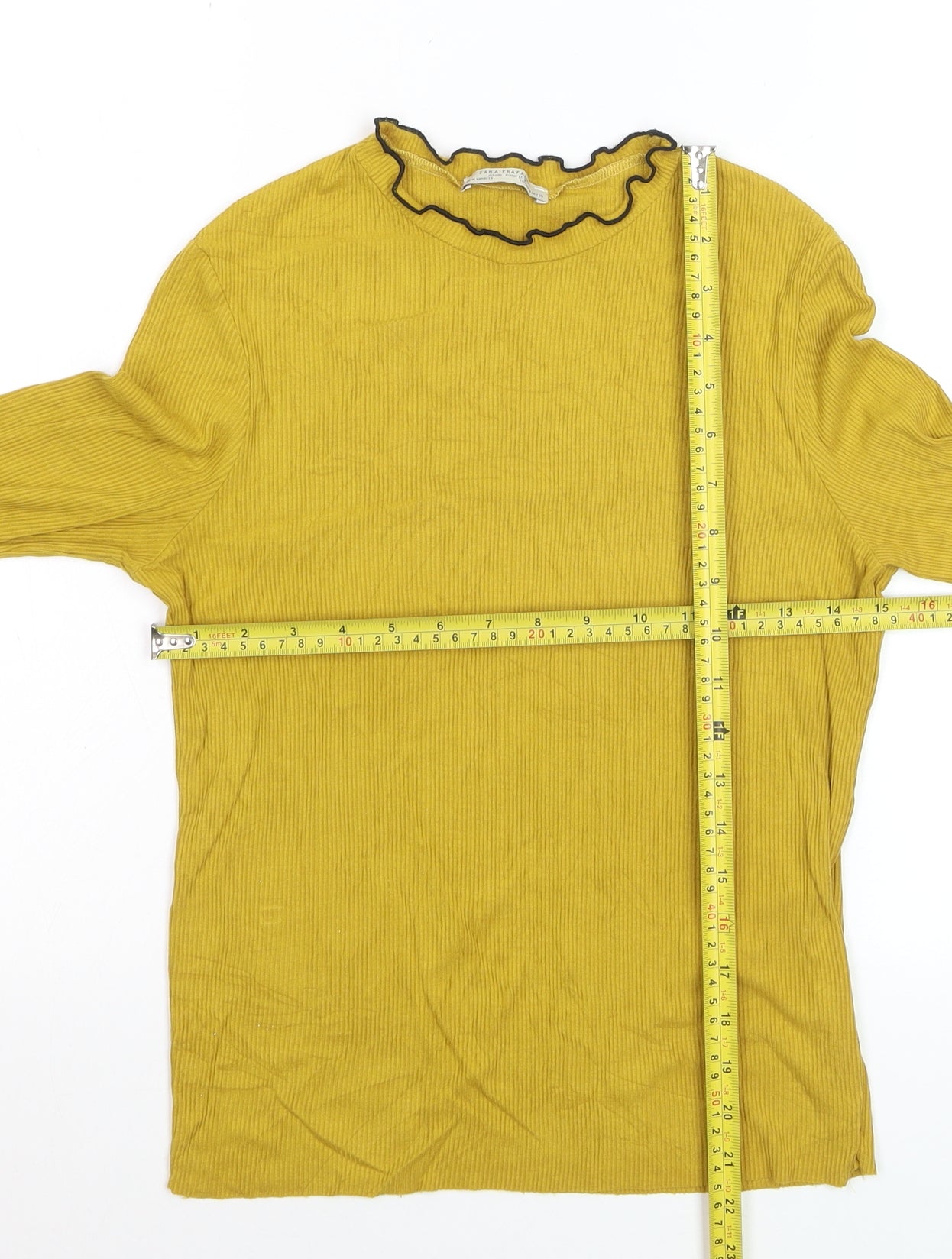 Zara Trafaluc Womens Yellow Ruffle High Neck Long Sleeve Top Size S
