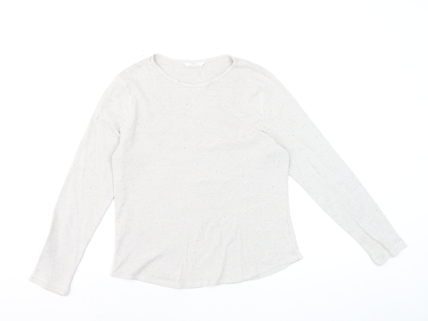 Marks & Spencer Women’s Ivory Long Sleeve Crew Neck Cotton Jersey Top Size 12