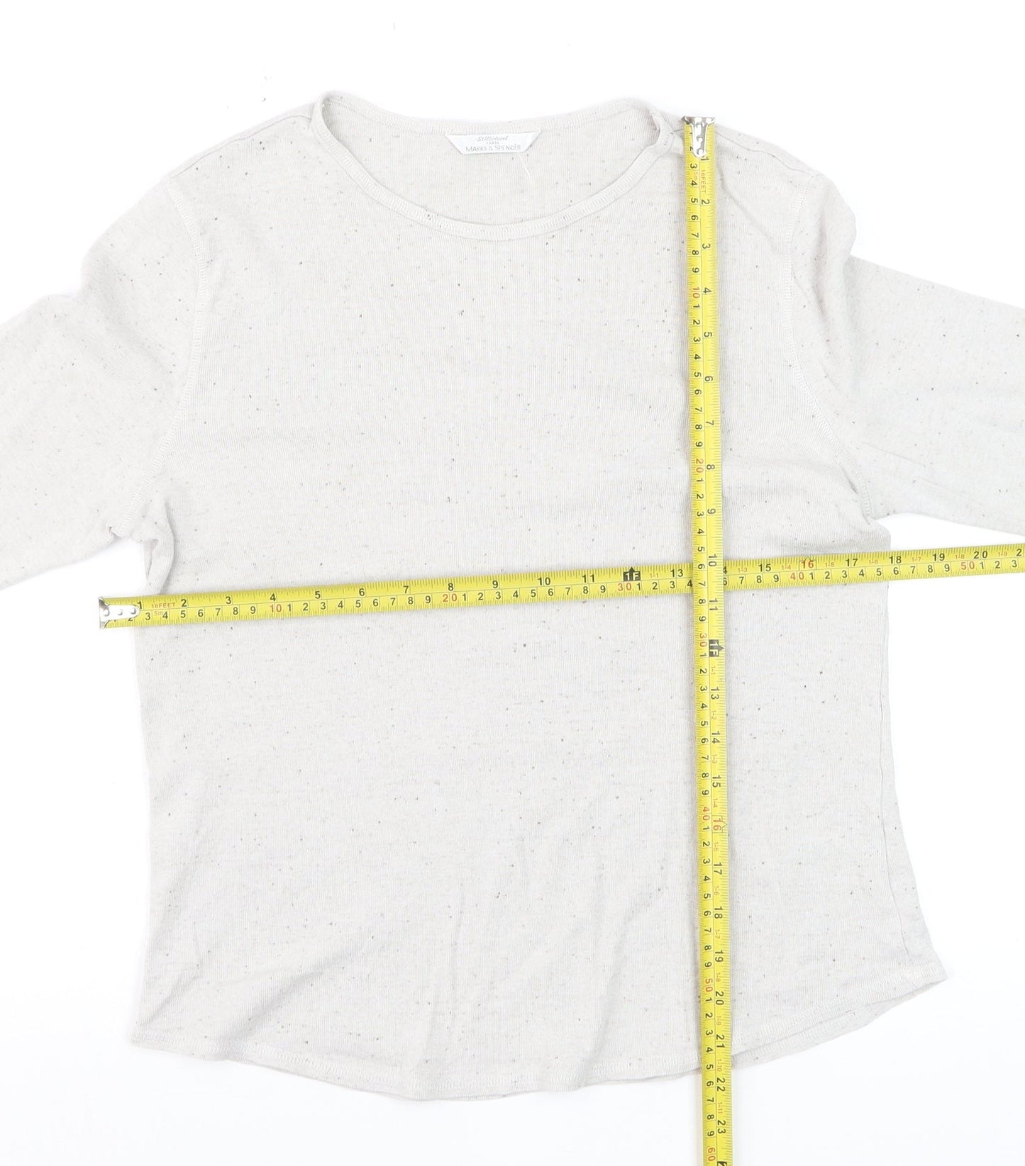 Marks & Spencer Women’s Ivory Long Sleeve Crew Neck Cotton Jersey Top Size 12