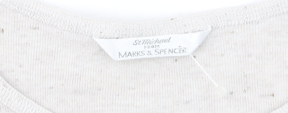 Marks & Spencer Women’s Ivory Long Sleeve Crew Neck Cotton Jersey Top Size 12
