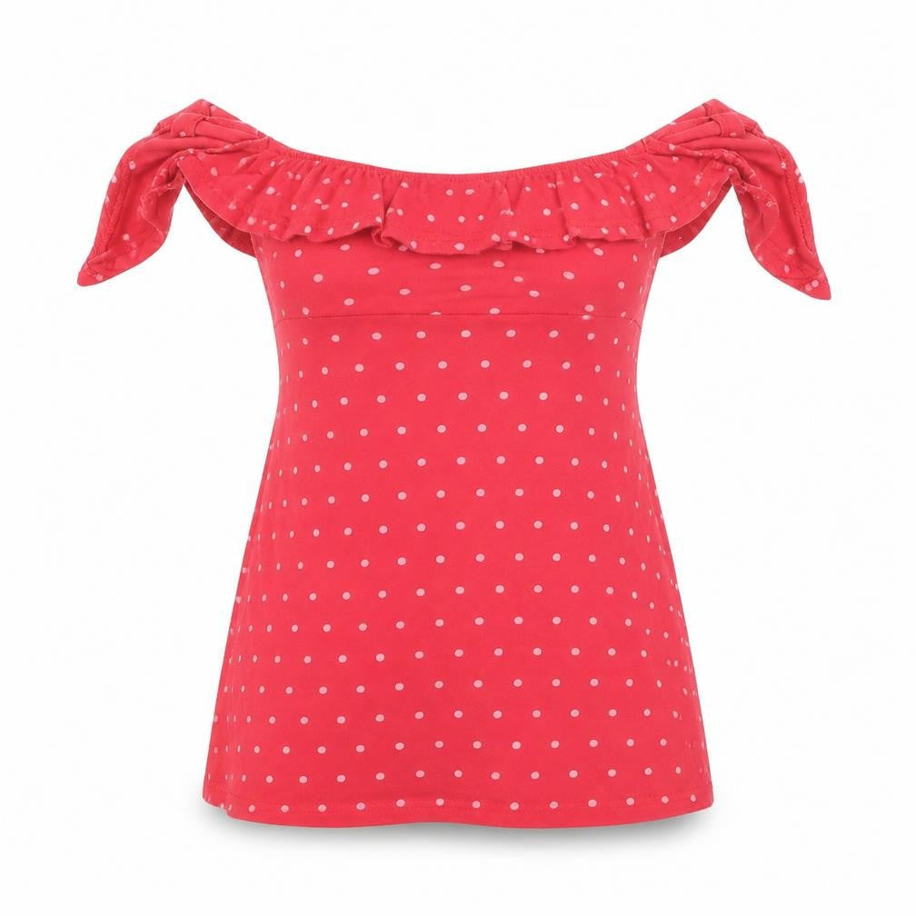 Missguided Women's Red Polka Dot Off Shoulder Ruffle Tunic Top Size 8